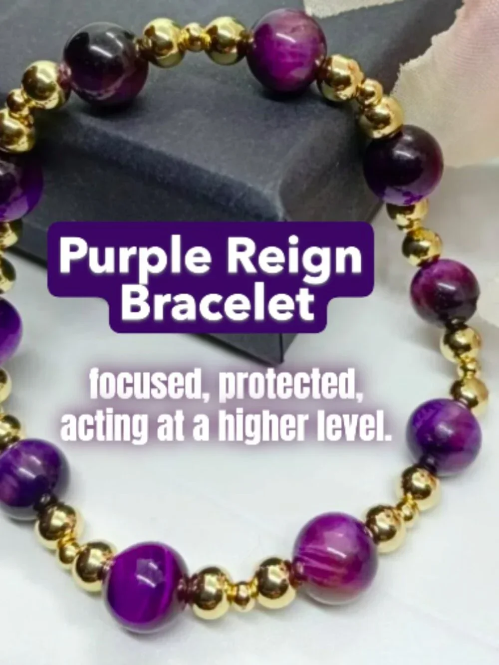 Purple Reign Purple Tiger's Eye Stretch Bracelet 14K Gold Filled Focus & Protect